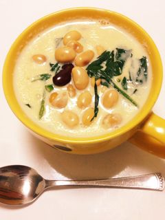 サラダ豆とほうれん草のあったか豆乳スープ-レシピのメイン写真