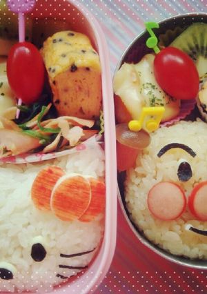 キャラ弁 キティ風&ｱﾝﾊﾟﾝﾏﾝ風♪-レシピのメイン写真