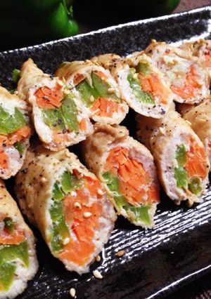 豚薄切り肉で野菜色々ピーマンえのき巻き-レシピのメイン写真