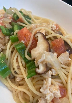鶏ひき肉のトマトスパゲッティ2-レシピのメイン写真