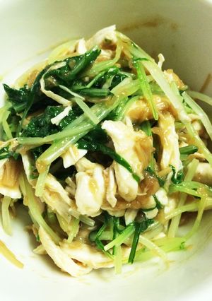 簡単！水菜とササミの梅なめ茸和え-レシピのメイン写真