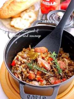 レンズ豆とソーセージの煮込み*STAUB-レシピのメイン写真