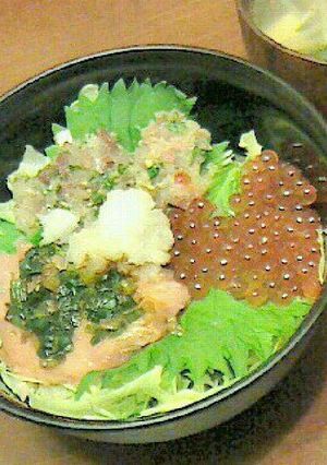 漬物と塩レモン飯（混ぜご飯）の海鮮丼-レシピのメイン写真