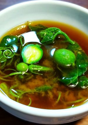 SDGs　かぼちゃの若い葉と実のお味噌汁-レシピのメイン写真