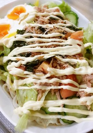 簡単！ツナで野菜たっぷりサラダうどん-レシピのメイン写真