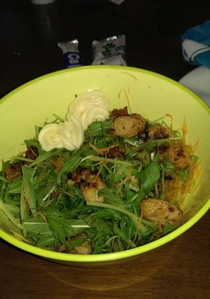 みずなのサラダon鶏皮(orベーコン)-レシピのメイン写真