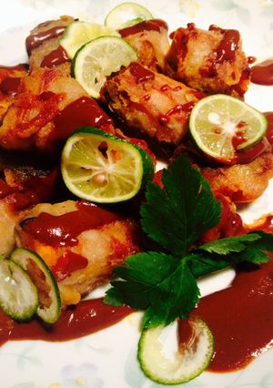 かぼちゃの豚肉巻き・赤味噌ソースがけ-レシピのメイン写真