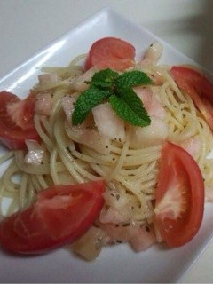 桃とトマトの冷製パスタ(∩´∀`)∩-レシピのメイン写真