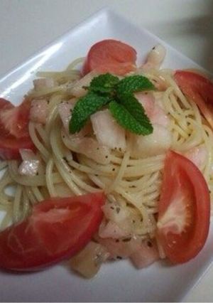 桃とトマトの冷製パスタ(∩´∀｀)∩-レシピのメイン写真