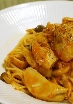 ささみとキノコのトマトクリームパスタ-レシピのメイン写真