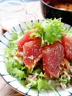 *鰹とわさび菜の大人丼*-レシピのメイン写真
