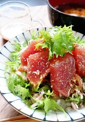 ＊鰹とわさび菜の大人丼＊-レシピのメイン写真