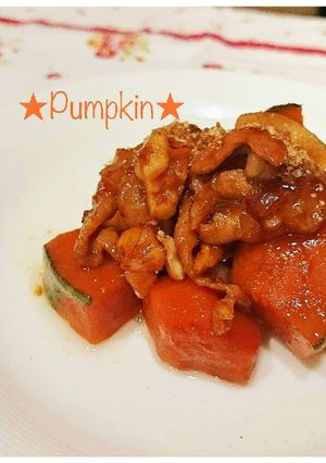 弁当メイン。南瓜と豚バラ肉のこってり煮-レシピのメイン写真