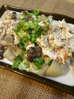 レンジで!鮭と秋野菜に豆乳おからソース♡-レシピのメイン写真