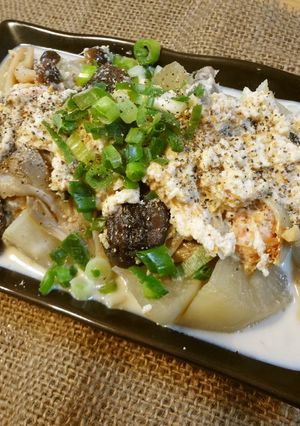 レンジで！鮭と秋野菜に豆乳おからソース♡-レシピのメイン写真