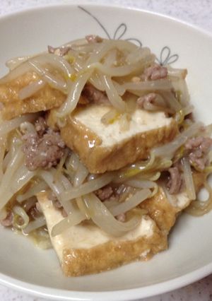 簡単♪絹揚げとひき肉のもやし炒め-レシピのメイン写真