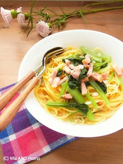 ひと鍋で♪小松菜とベーコンのスープパスタ-レシピのメイン写真
