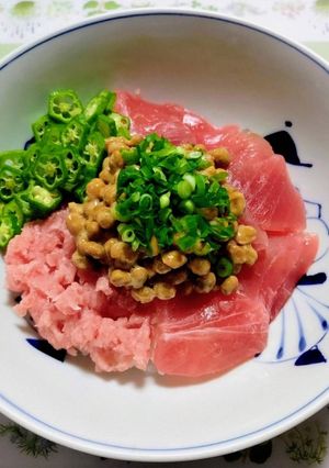 簡単昼食夏の夕飯！辛子納豆鮪オクラ丼和食-レシピのメイン写真