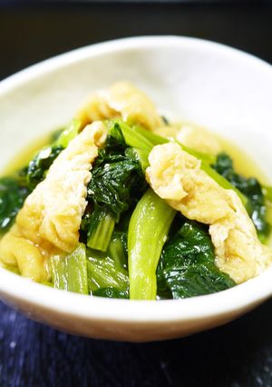 水なしで作れる！小松菜油揚げめんつゆ煮-レシピのメイン写真
