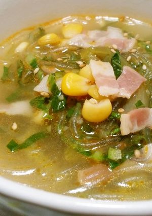 ◆ピリ辛！チンゲン菜と春雨のスープ♪◆-レシピのメイン写真