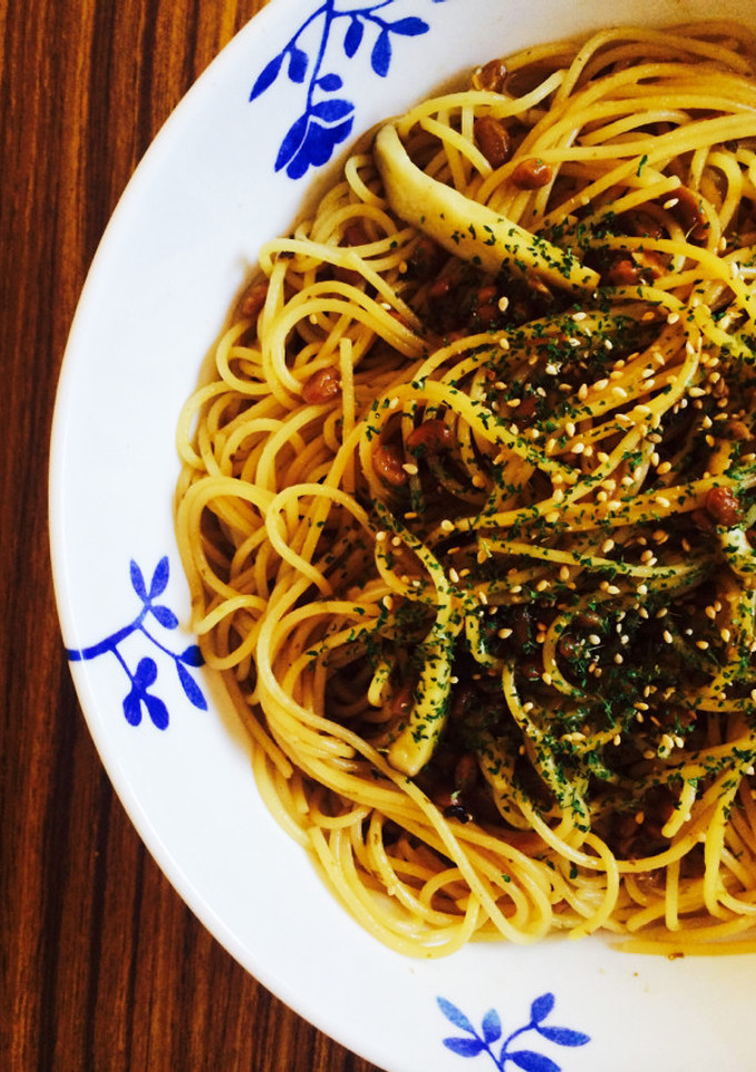 純和風？！納豆とノリ佃煮の和風パスタ-レシピのメイン写真