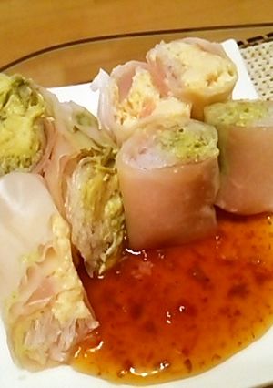 生ハムでアドカド＆卵サラダの生春巻き-レシピのメイン写真