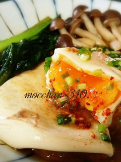 車麩で落とし卵と小松菜の煮物*優しいお味-レシピのメイン写真