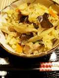 鶏牛蒡×ひらたけの炊き込みご飯♪炊飯器で