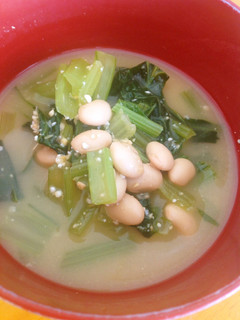 小松菜と大豆の味噌汁-レシピのメイン写真