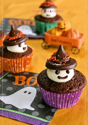 ΨハロウィンΨ おばけ魔女のカップケーキ-レシピのメイン写真