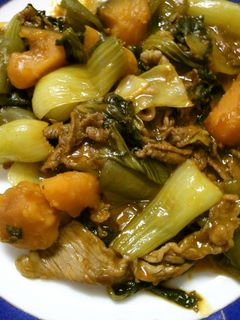 チンゲン菜 かぼちゃ 牛肉の オイスター-レシピのメイン写真
