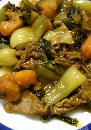 チンゲン菜 かぼちゃ 牛肉の オイスター-レシピのメイン写真