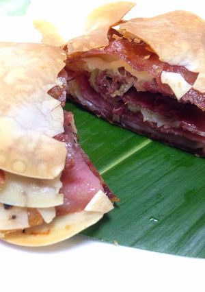 餃子の皮でサラミのチーズ重ね焼き-レシピのメイン写真