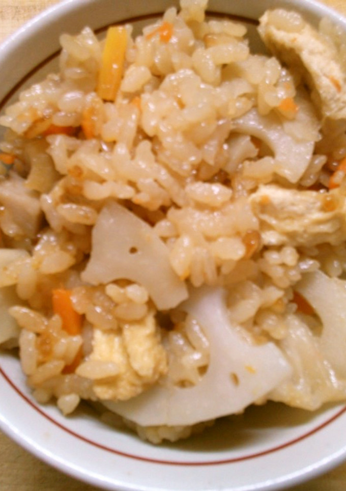 蓮根 人参 油揚げの 炊き込みご飯！-レシピのメイン写真
