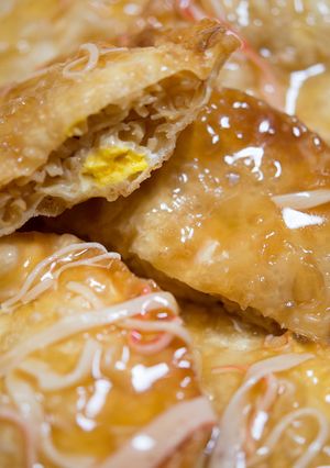 チキンラーメン包みのあんかけ揚げ餃子♪-レシピのメイン写真