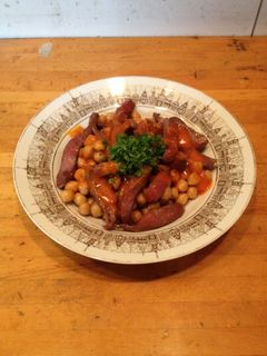 牛ハツとヒヨコ豆の炒め、トマトソース掛け-レシピのメイン写真