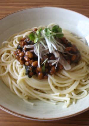しその塩漬けで♪のりつくと納豆スパゲティ-レシピのメイン写真