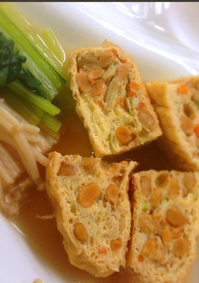 栃尾の油揚げで♡納豆と卵の袋煮-レシピのメイン写真