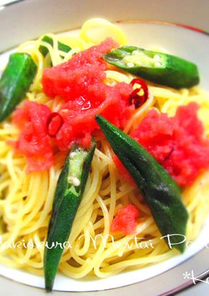 焼きオクラと明太子の*アヒージョパスタ-レシピのメイン写真