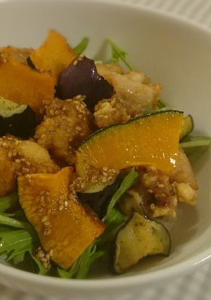 野菜も美味しく♪鶏の唐揚げ丼-レシピのメイン写真