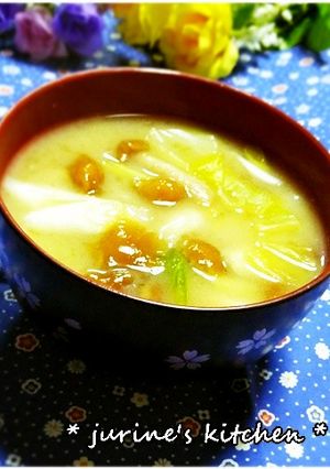 なめことキャベツのお味噌汁-レシピのメイン写真