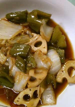 白菜 蓮根 ピーマンの オイスター炒め！-レシピのメイン写真