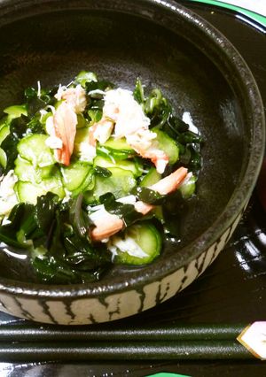 金時草をわかめに見立てた蟹と胡瓜の酢の物-レシピのメイン写真
