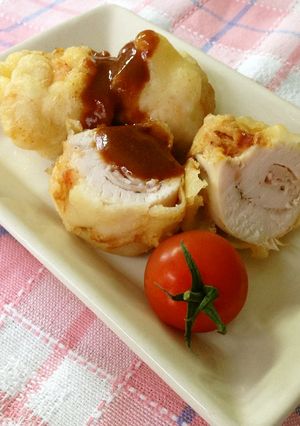 鶏胸肉で作るロールチキンのフリッター-レシピのメイン写真