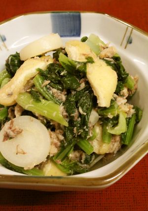 さば水煮缶deかぶ菜と油揚げの炒め煮-レシピのメイン写真