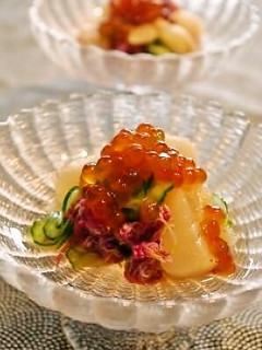 食用菊とホタテの酢の物いくら添え-レシピのメイン写真