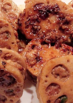 れんこんの挽き肉はさみ焼き♪照り焼き風-レシピのメイン写真