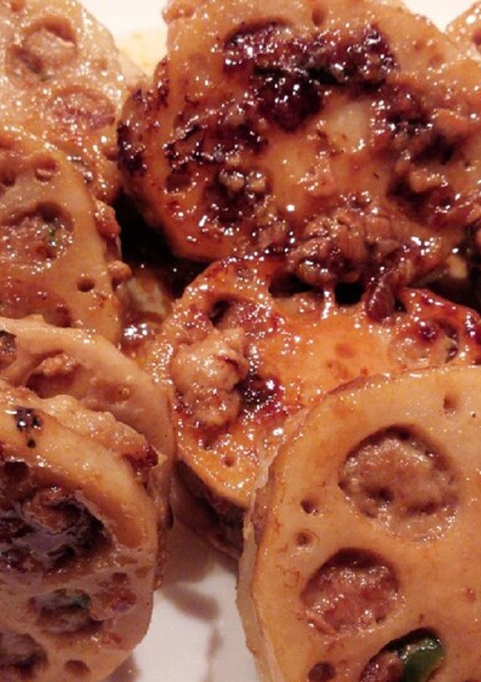 れんこんの挽き肉はさみ焼き♪照り焼き風-レシピのメイン写真