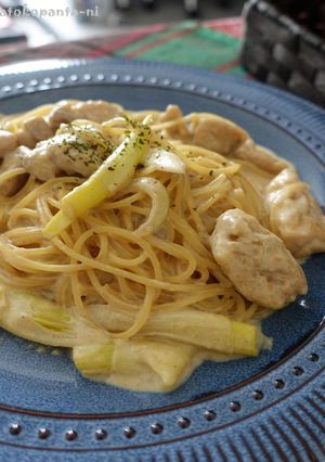 鶏肉と白ネギの味噌クリームパスタ♪-レシピのメイン写真