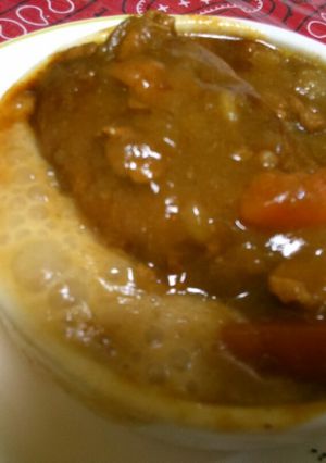 チーズハンバーグカレーのせココットカマン-レシピのメイン写真